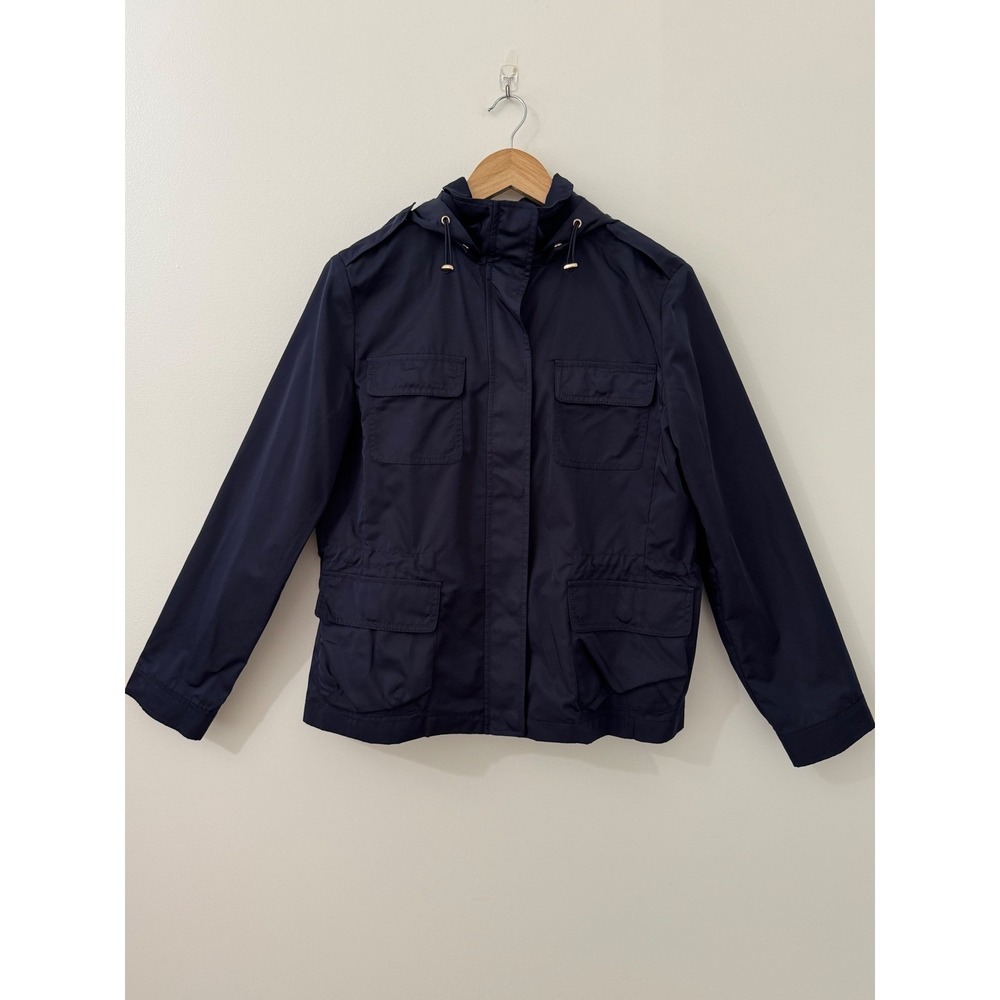 Talbots Petites Dark Navy Hooded Utility Anorak Jacket Women's 14P Lightweight - Picture 3 of 11